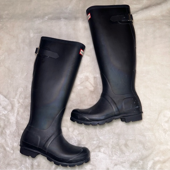 Hunter Matte Black Original Tall Rubber Welly Rain Boots Size 5 - Picture 2 of 10